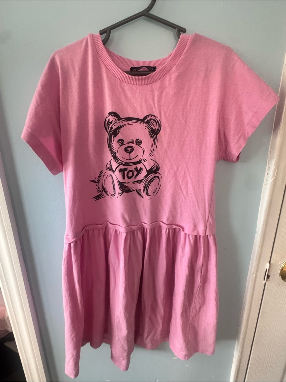 Moschino Pink Teddy Toy Graphic Short Sleeve Dress